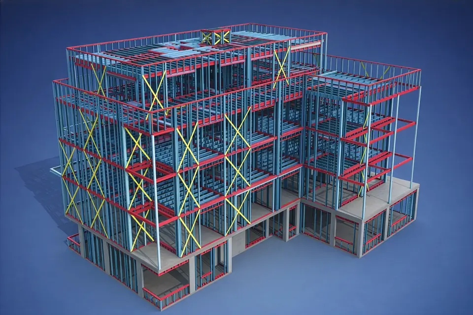 Analytical model of a multi-storey cold formed steel structure with braced frames