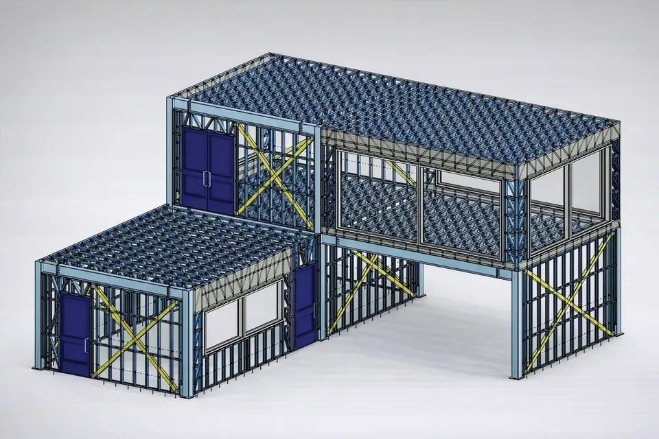 Detailed 3D model of steel framed wall, floor and roof panels ready for machine files