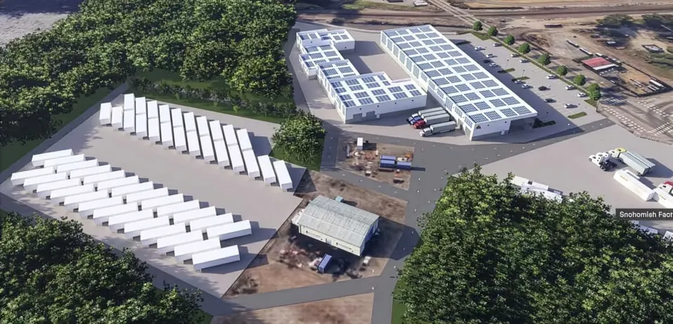 Aerial view of an industrial park of warehouse and factory buildings